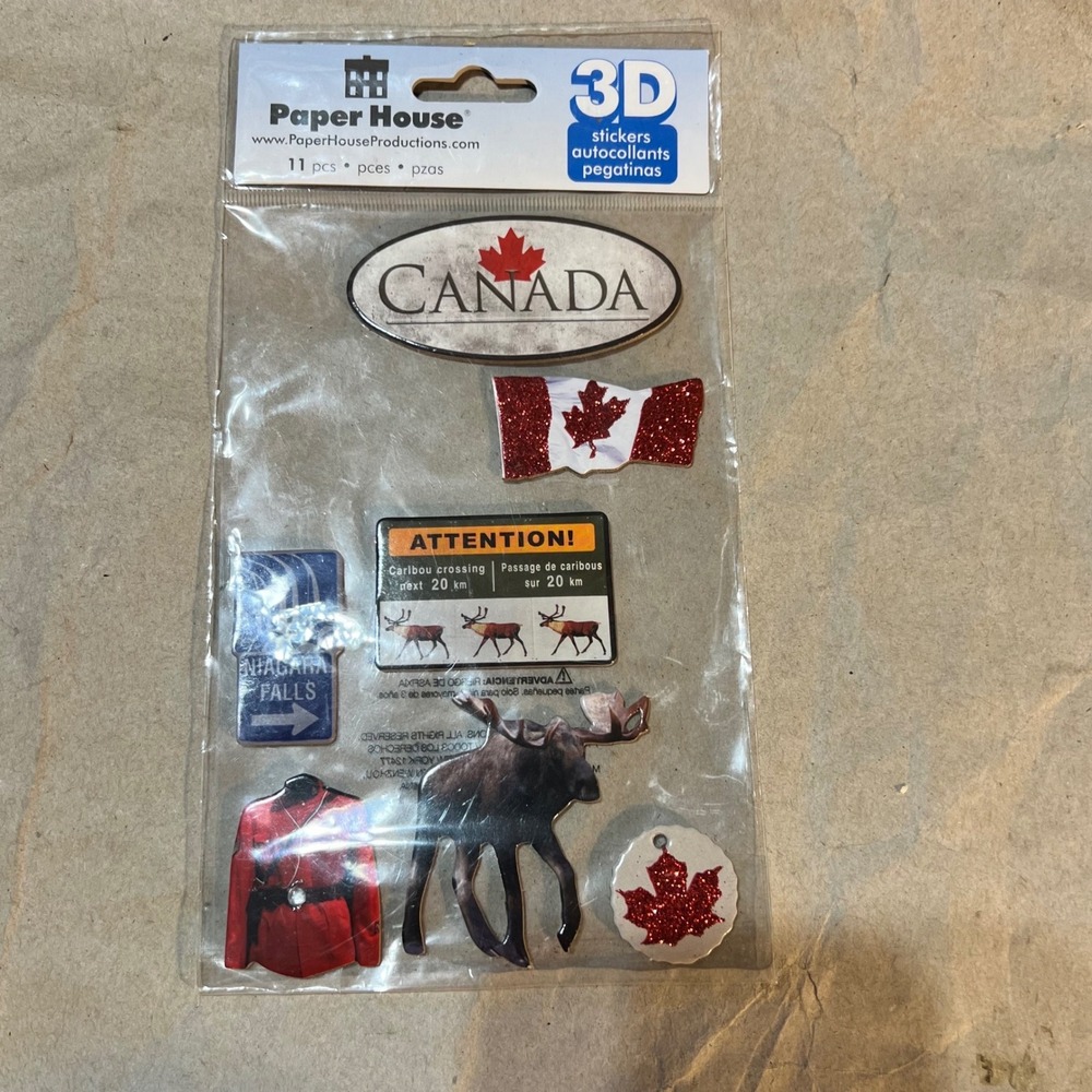 Paper House Canada 3D Stickers Red White Moose Niagara Falls Travel STDM-0041